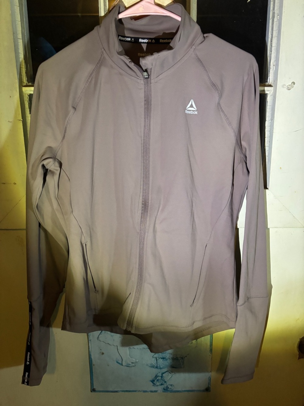 Reebok Women's Zip-Up Athletic Jacket in Taupe with matching leggings